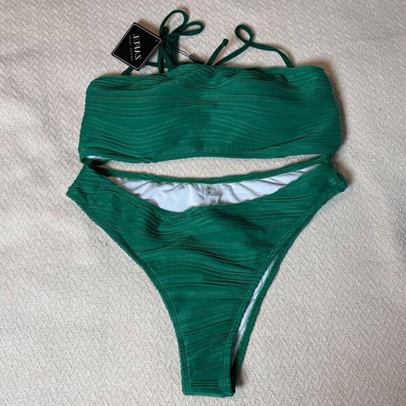 Zaful Womens Swimsuit Strapless Bikini Green High Waist Medium Two Piece Cheeky - Picture 8 of 11